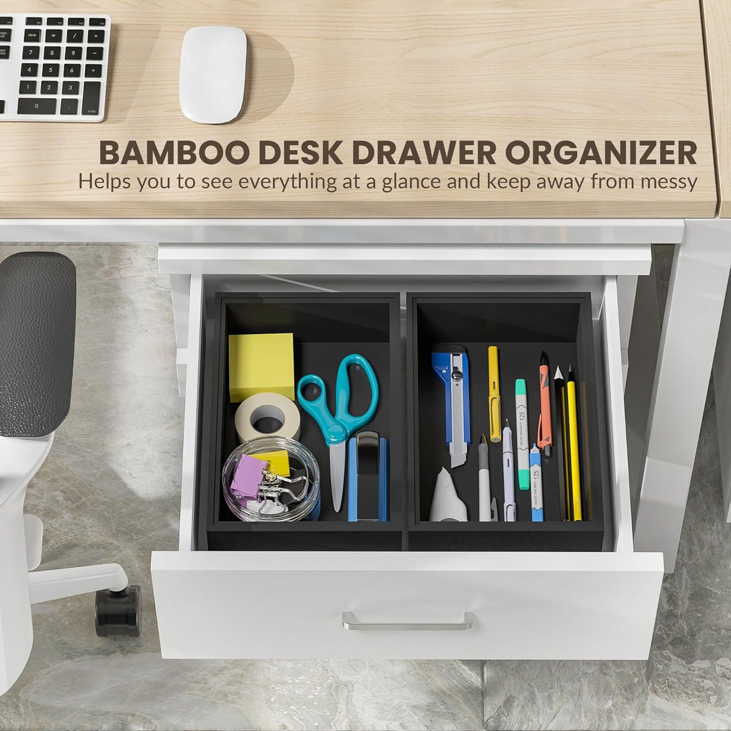 Kitchen Drawer Organizer Bins, Stackable Bamboo Drawer Organizer for Silverware, Flatware, Coffee Pod Organizer K Cup Holder for Countertop, 2 Pcs Coffee Station Organizer 12" x 6" x 2.5"