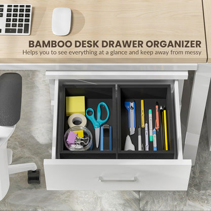 Kitchen Drawer Organizer Bins, Stackable Bamboo Drawer Organizer for Silverware, Flatware, Coffee Pod Organizer K Cup Holder for Countertop, 2 Pcs Coffee Station Organizer 12" x 6" x 2.5"