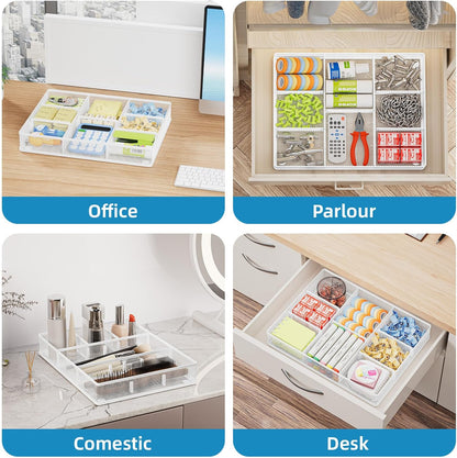 Marbrasse Desk Drawer Organizer, Metal Mesh Drawer Organizer Tray with 5 Adjustable Compartments,Desk Organizers and Accessories for Home,Office,Kitchen,Makeup,Vanity (Black)