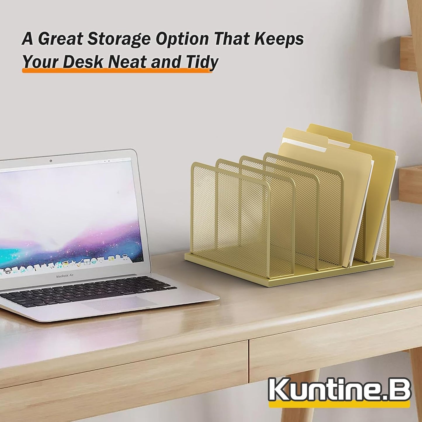 Kuntine.B Desk File Organizer 5 Sections Upright Mesh Desktop Organizer File Sorter Office Organization File Holder for Home, Office & Classroom