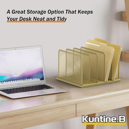 Kuntine.B Desk File Organizer 5 Sections Upright Mesh Desktop Organizer File Sorter Office Organization File Holder for Home, Office & Classroom