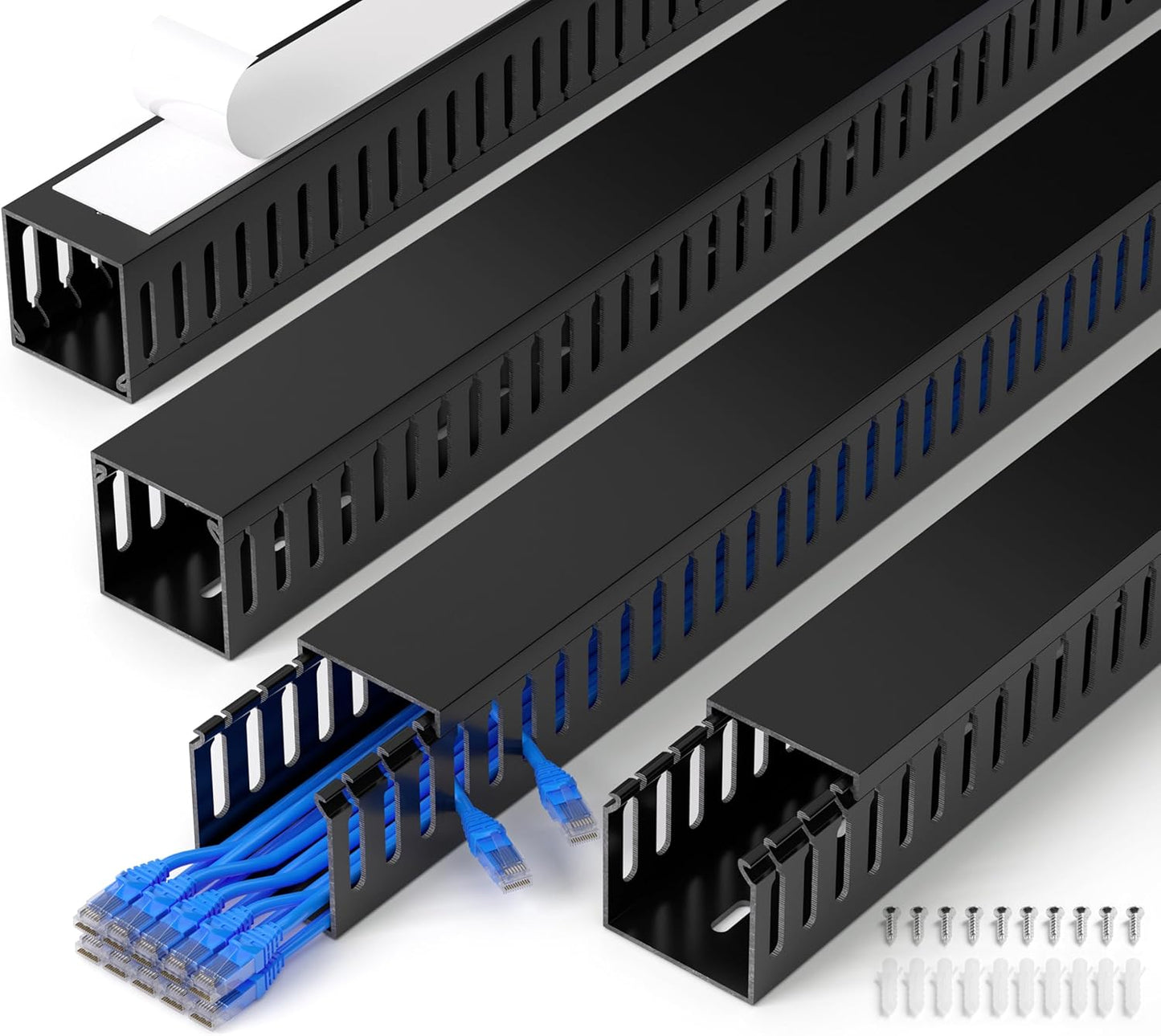 ZhiYo 2 x 2in Professional Server Rack Cable Management Raceway, 99in (6X L16.5in) Cable Raceway Kit, Electrically Safe PVC Open Slot Wire Raceway for Under Desk/Computer/Network Cords, Black