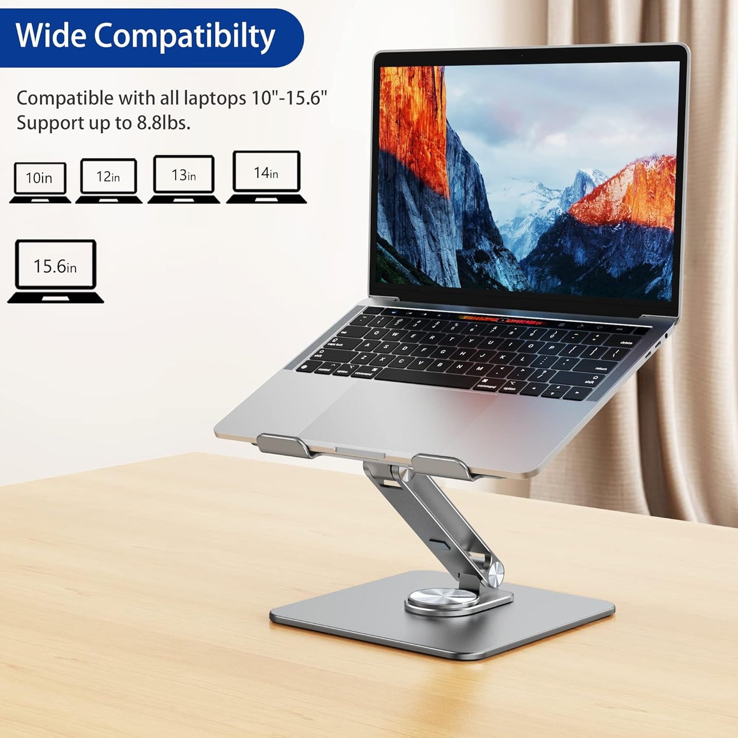BESIGN LSX7 Laptop Stand with 360 Rotating Base, Ergonomic Adjustable Notebook Riser, Foldable Computer Holder Compatible with 10-15.6" Laptops (Black)