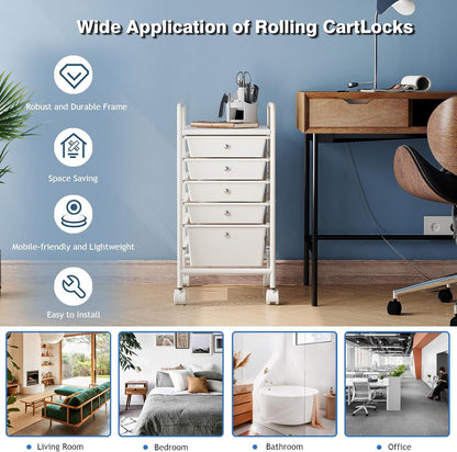 4-Tier Utility Cart with 4 Drawers, Rolling Utility Cart with 2 Lockable Caster Wheels, Multipurpose Mobile Rolling Drawer Cart for Office Bathroom Kitchen, Ivory White