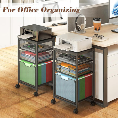 Sbanmao Rolling File Cart with 2 Storage Drawers, Mobile File Cabinet with Wheels, Hanging File Folder Organizer, Under Desk Storage, Printer Stand Utility Cart Filing Cabinet for Home Office,Black