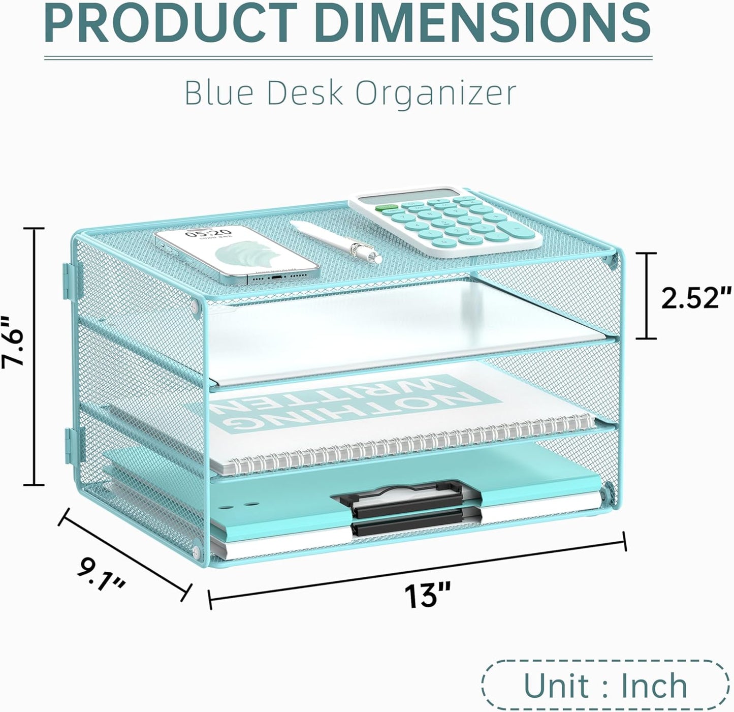 DALTACK 3 Tier Letter Tray Paper Organizer for Desk, Mesh Metal Desk File Organizer with Sliding Trays for Letter/A4 Paper, Mail, Bills & Folders, Black