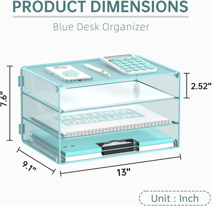 DALTACK 3 Tier Letter Tray Paper Organizer for Desk, Mesh Metal Desk File Organizer with Sliding Trays for Letter/A4 Paper, Mail, Bills & Folders, Black