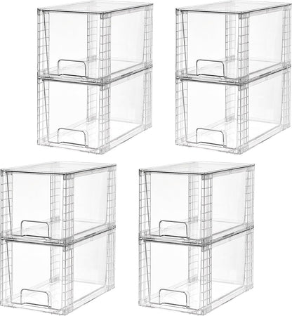Vtopmart 4 Pack Large Stackable Storage Drawers,Easily Assemble Acrylic Bathroom Closet Undersink Organizers and Storage,Plastic Bins for Kitchen Cabinets,Pantry,Makeup,Medicine Organization