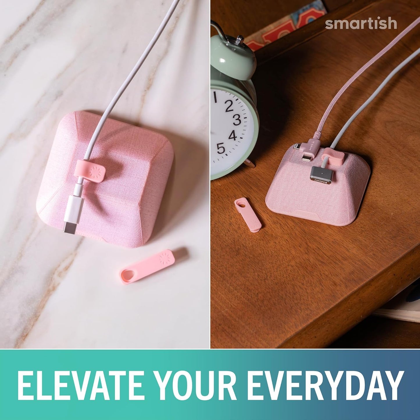 Smartish® Magnetic Cord Holder - Cable Wrangler Organizer with Magnet Clips for Charger Management on Desktop, Nightstand for USB-C + Lightning - Lightly Toasted Beige