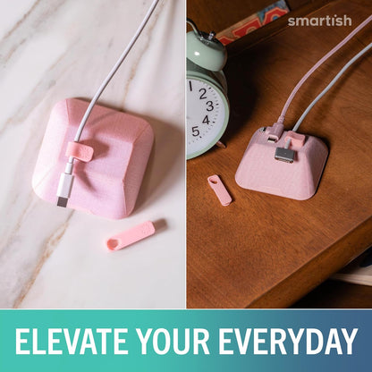 Smartish® Magnetic Cord Holder - Cable Wrangler Organizer with Magnet Clips for Charger Management on Desktop, Nightstand for USB-C + Lightning - Lightly Toasted Beige