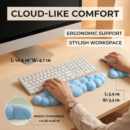 Cloud Wrist Rest Set for Keyboard and Mouse, Includes Cute Coaster, with Computers and Laptops（Purple Star Set）