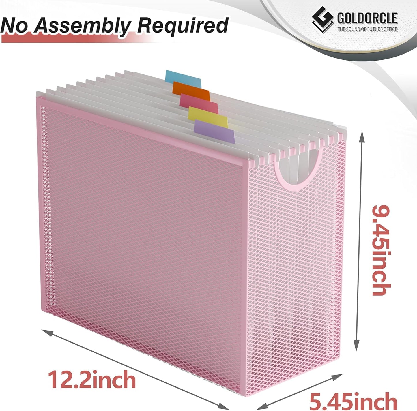 Hanging File Organizer, Letter-Size File Holder Filing Box with 5 Hanging Folders, Metal Mesh Desk File Folder Storage(No Assembly Required) (with 5 Grey Folders)