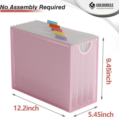 Hanging File Organizer, Letter-Size File Holder Filing Box with 5 Hanging Folders, Metal Mesh Desk File Folder Storage(No Assembly Required) (with 5 Grey Folders)