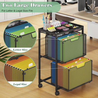 Rolling File Cart with 3 Storage Drawers, Under Desk Filing Cabinet with DIY Divider, Hanging File Folder Organizer on Wheels, Fits A4/Letter Size, Metal Utility Cart for Home Office, Black