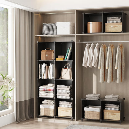 AWTATOS Cube Storage Organizer, Storage Cubes Shelves Bookshelf, 6 Cube Closet Organizers and Storage, DIY Stackable Plastic Clothes Organizer Shelving for Bedroom, Home, White