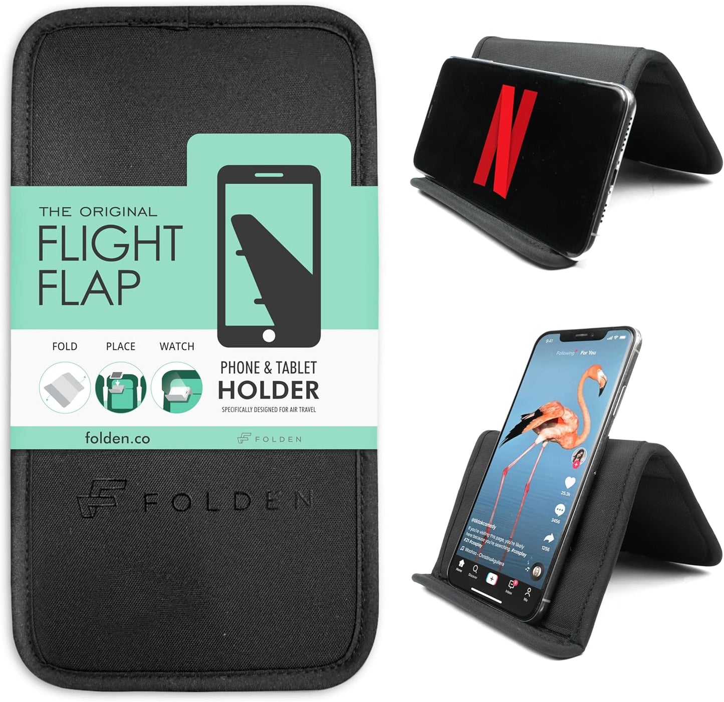 Flight Flap Airplane Phone Holder, Flexible Cell Phone Holder, Folding Cellphone Stand for Desk, Bed, Office, Treadmill - Airplane Gadgets for Long Travel Accessories - Plane Essentials (Silicone)