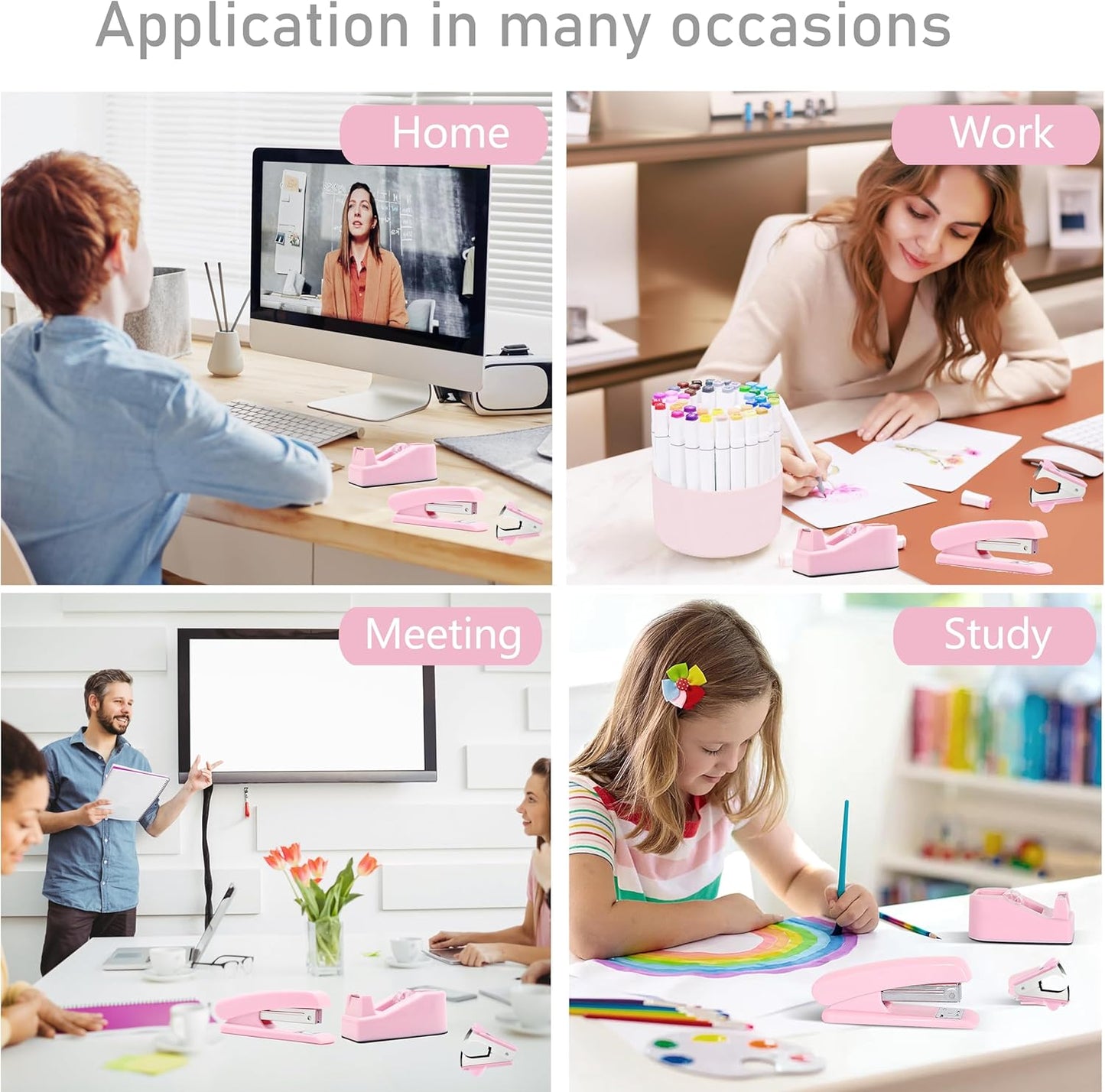 Gold Desk Accessories, Office Desk Organizers and Accessories 360°Pen Holder Acrylic Stapler Set, Phone Holder, Ballpoint Pen, Scissor, Binder Clips, Ruler, Transparent Glue, Sticky Note and Staples.