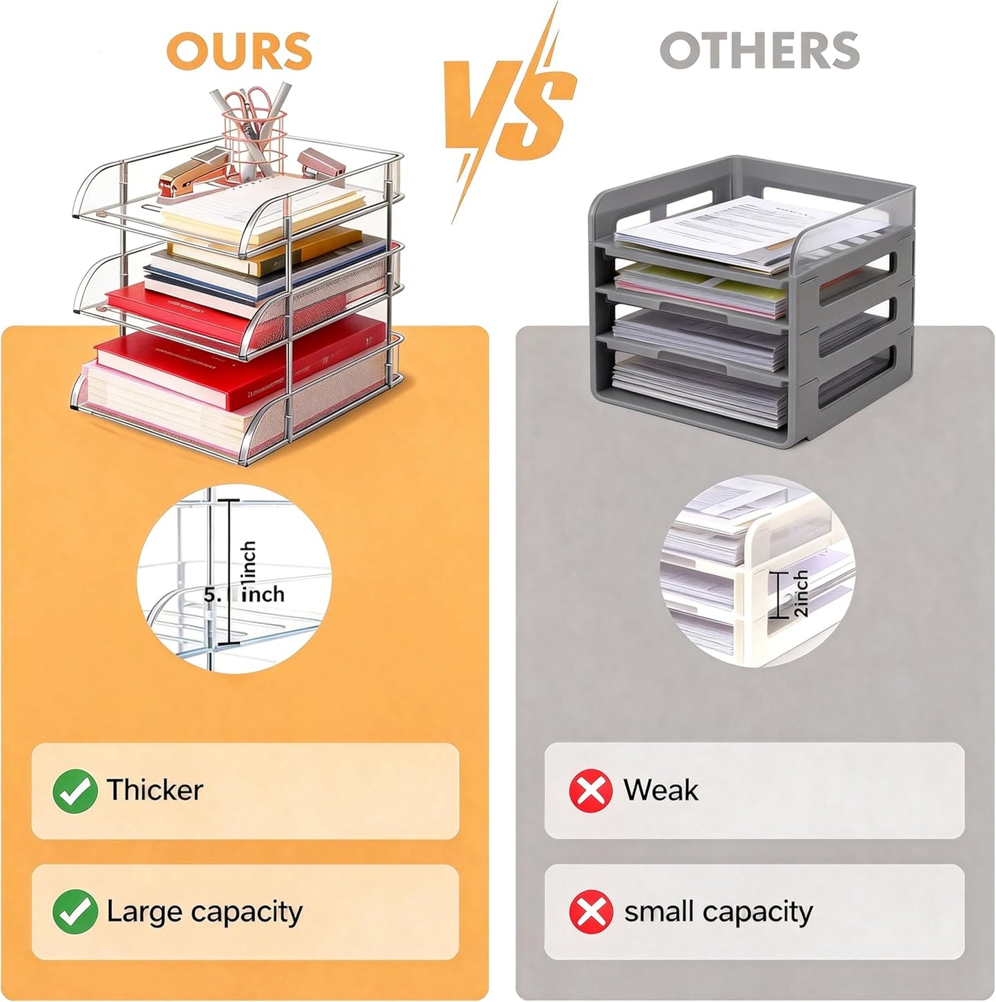 Desk Organizer and Storage,3-Tier File Paper Tray Organizers,Stackable Clear Desktop Organizer for Documents,Book Magazine Storage,Office Supplies (Clear,3 Pack)