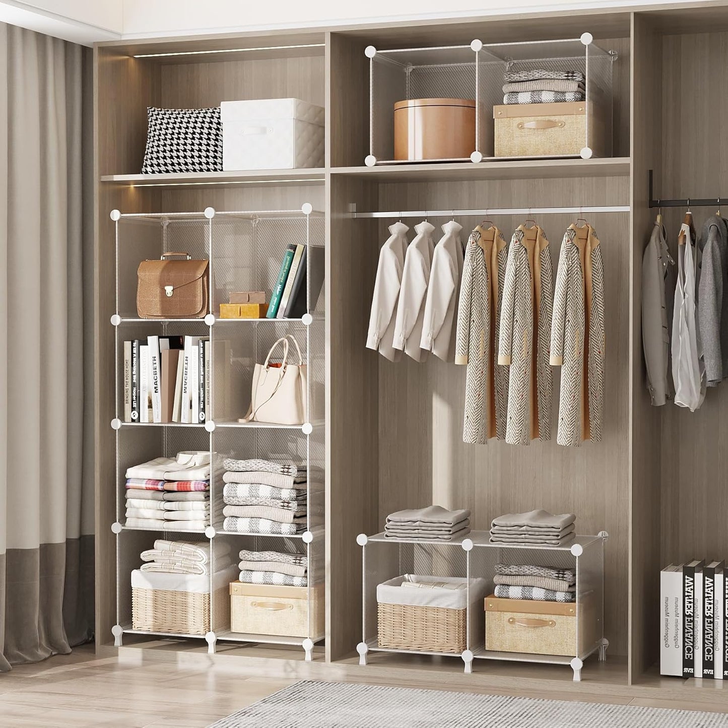 AWTATOS Cube Storage Organizer, 16 Cube Closet Organizer, Stackable Storage Cube Shelves, DIY Portable Closet Clothes Organizer Shelving for Bedroom, Closet, Wardrobe, Bathroom, White