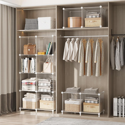 AWTATOS Cube Storage Organizer, 16 Cube Closet Organizer, Stackable Storage Cube Shelves, DIY Portable Closet Clothes Organizer Shelving for Bedroom, Closet, Wardrobe, Bathroom, White