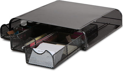 Mind Reader Monitor Stand, Ventilated Laptop Riser, Desktop Organizer, Storage, Metal Mesh, 13.25"L x 12.5"W x 3"H, Black