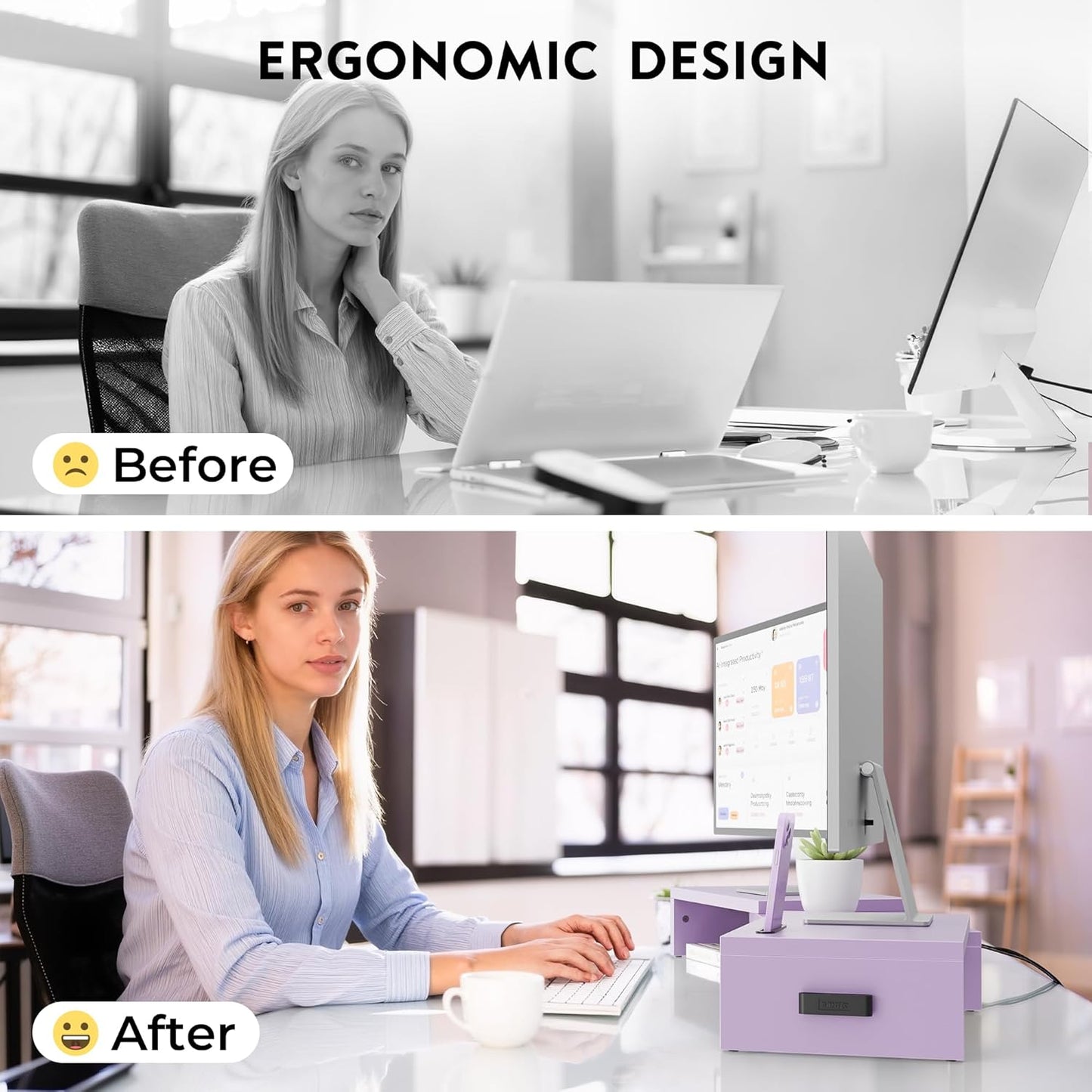 BONTEC Dual Monitor Stand Riser with Smartphone Holder, Adjustable Length & Swivel Angle, Ergonomic Wooden Desktop Organizer for PC Monitor, Laptop, Printer, Large Storage, White