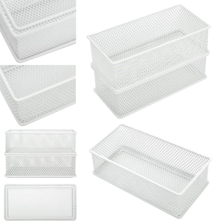 Annova Stackable Mesh Drawer Cabinet and Shelf Organizer Bins Storage Basket School Office Supply Holder Tray- Set of 2 (Gold, 3x3x2 Inch)