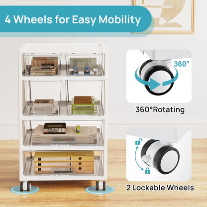 Vtopmart Plastic Drawer Storage Rolling Cart with Wheels, 4-Tier Drawer Organizer for Art Crafts Supplies, Home Office Supplies, Toys, Under Desk Storage for Office, Craft Room, Bedroom, Classroom