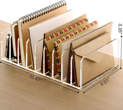 SANRUI Acrylic File Mail Desktop Organizer Sorters,3 Compartments Laddered Clear Desk Letter Organizer Office Document Sorter,Multifunction Envelope Folder Racks Holders for Office,Home, School