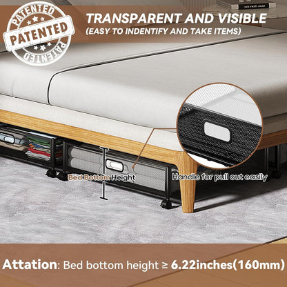 PHINOX Under Bed Storage Containers with Wheels, Under Bed Shoe Storage Organizer Drawer, Tool-free Assembly Metal Storage Containers for Bedroom Clothes Shoes Blankets -2PCK
