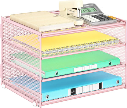 Lavatino 3-Tier Letter Tray Desk Paper Organizer – Black Mesh Metal File Tray Organizer for Desk, Office Supplies & Home Organization | Fits A4/Letter Paper, Mail, Magazines and Office Accessories