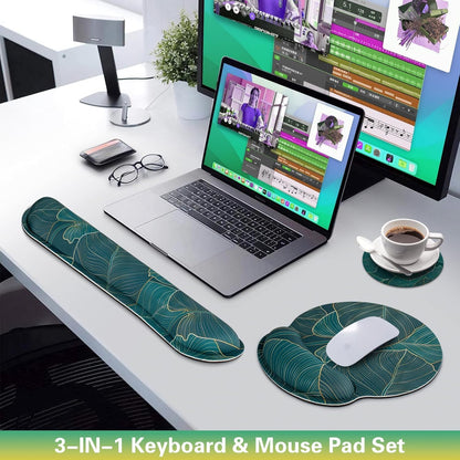Mouse Pad with Wrist Rest Set, Qomolama 3-in-1 Wrist Support Mouse Pad Set, Floral Gaming Mousepad with Anti-Skid Base,Ergonomic Mouse Pad,Memory Foam Keyboard Gel Wrists Rest