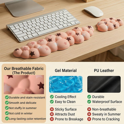 Cloud Wrist Rest Set for Keyboard and Mouse, Includes Cute Coaster, with Computers and Laptops（Purple Star Set）