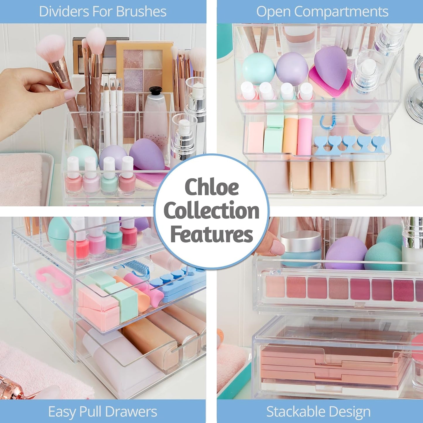 STORi Chloe Space-Saving Clear Drawer Organizer (4 Wide Drawers) Sort Office, Kitchen, Beauty Supplies, Makeup, Pens, Jewelry, Stationary, Made in USA