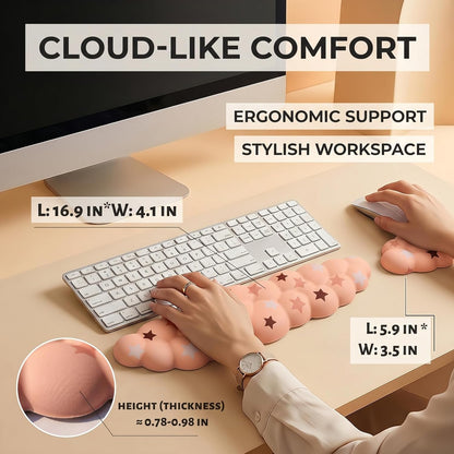 Cloud Wrist Rest Set for Keyboard and Mouse, Includes Cute Coaster, with Computers and Laptops（Purple Star Set）