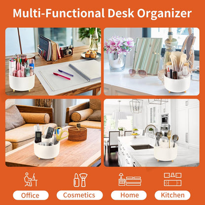 Desk Pencil Pen Holder, 5 Slots 360°Degree Rotating Pen Organizers for Desk, Desktop Storage Stationery Supplies Organizer, Cute Pencil Cup Pot for Office, School, Home, Art Supply, Dark Green