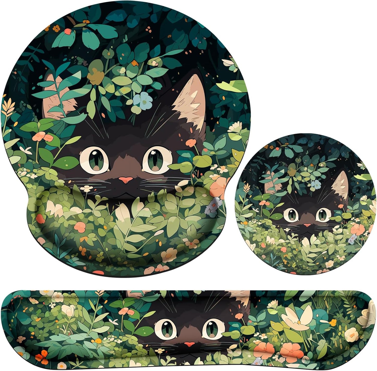 Mouse Pad with Wrist Rest Set, Qomolama 3-in-1 Wrist Support Mouse Pad Set, Floral Gaming Mousepad with Anti-Skid Base,Ergonomic Mouse Pad,Memory Foam Keyboard Gel Wrists Rest