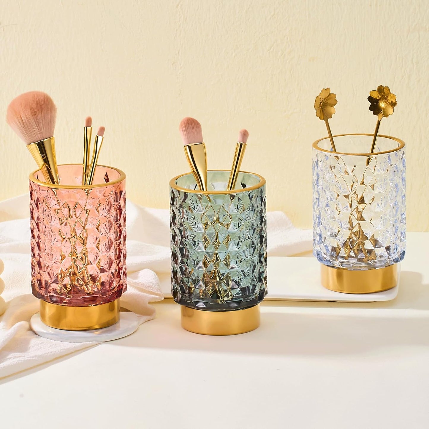 Makeup Brush Holder Organizer,Toothbrush Holders,Desk Pen Pencil Holder,Multifunctional Vintage Glass Brush Cup（A46-6-US）