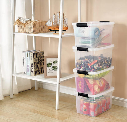 Stackable Plastic Black Storage Bins with Lids 6 Pack, 12 Quart Modular Organizer Boxes with Secure Latches for Closet, Pantry, Office and Small Item Storage