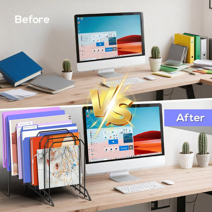 Gawerk Incline Metal Desk Magazine Folder Holder, Sorter Desk File Organizer with 8-Section Vertical Compartments Rack File Organizer for Office, Home, School