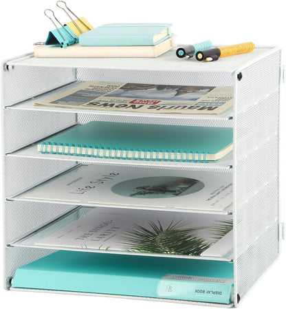 EASEPRES 3 Tier Mesh Desk Organizer Tray, File Paper Letter Folder Holder Desktop Paper Sorter Mail Organization Rack Storage Accessories, for Office Home School Classroom, Black