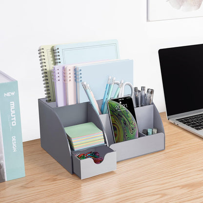 My Space Organizers Clear Acrylic Desk Oganizer, 9 Compartments, Office Supplies and Desk Accessories Organizer, Home Decor Desktop Organizer (Clear)