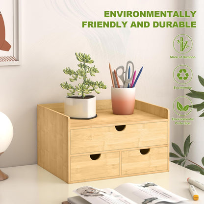 Wisuce Bamboo Desk Drawer Organizer, 3 Drawer Desktop Organizer with Drawers Tabletop Storage Organization Box for Office Home Toiletries Supplies Vanity, No Assembly Required