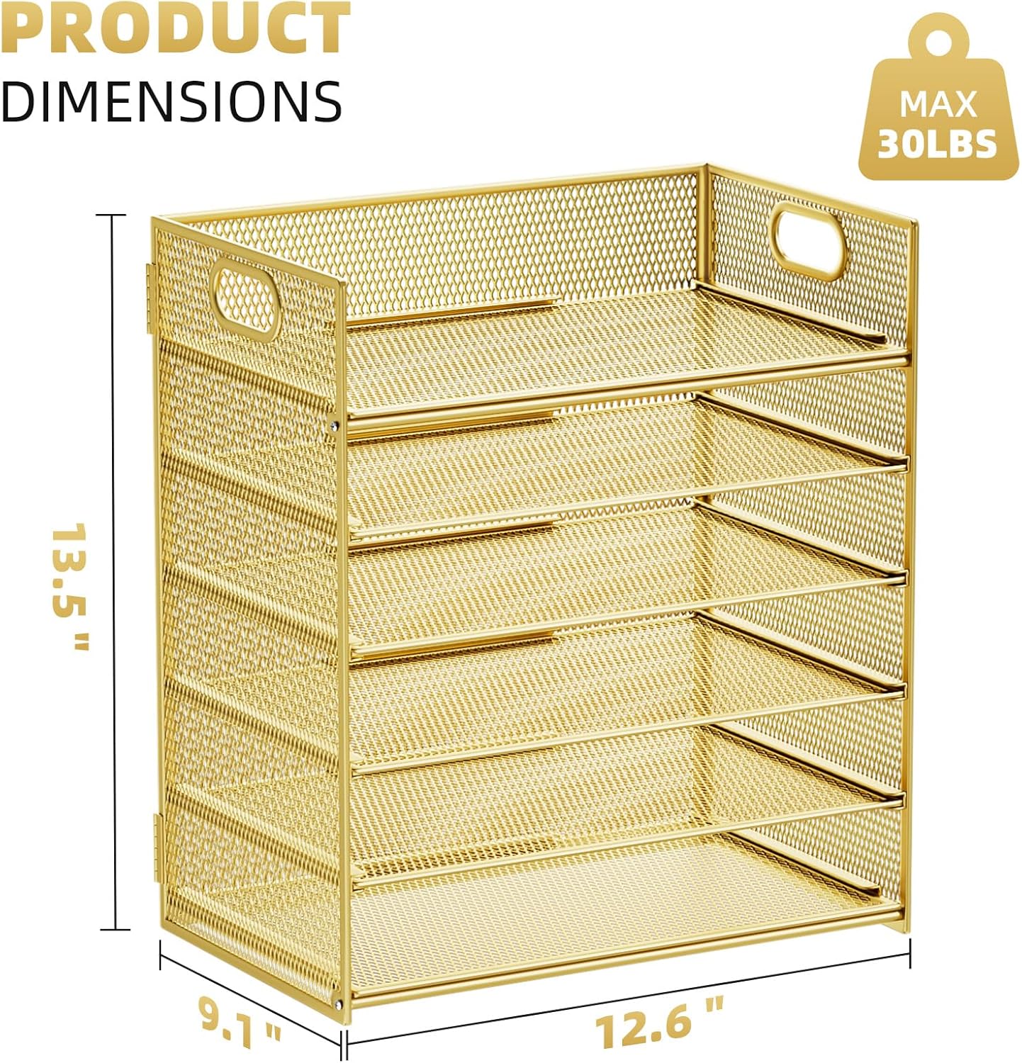 Marbrasse 6 Tier Paper Organizer Letter Tray - Mesh Desk File Organizer with Handle, Paper Sorter Organizer for Letter/A4 Office File Folder Holder - Black