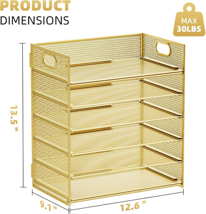 Marbrasse 6 Tier Paper Organizer Letter Tray - Mesh Desk File Organizer with Handle, Paper Sorter Organizer for Letter/A4 Office File Folder Holder - Black