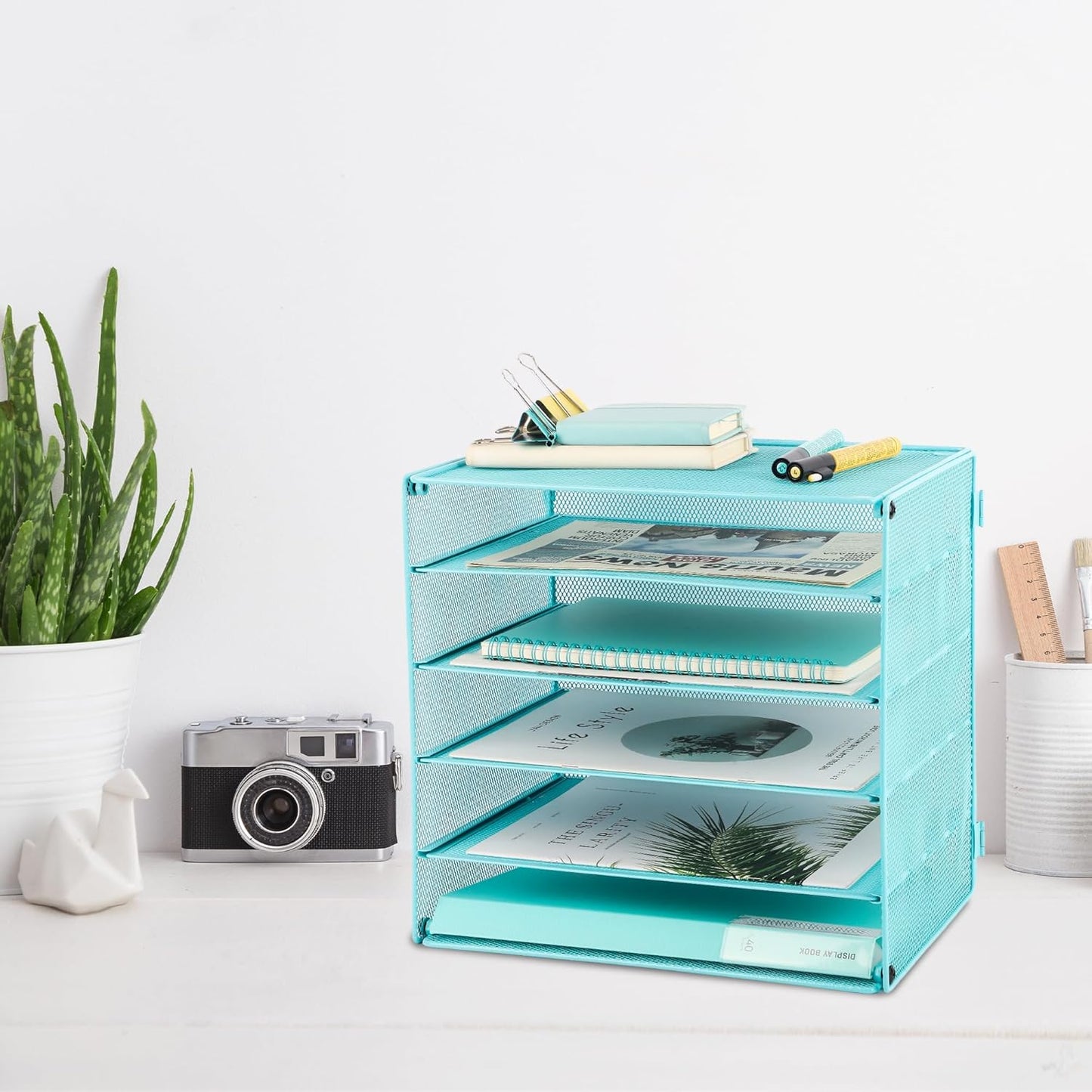 EASEPRES 3 Tier Mesh Desk Organizer Tray, File Paper Letter Folder Holder Desktop Paper Sorter Mail Organization Rack Storage Accessories, for Office Home School Classroom, Black
