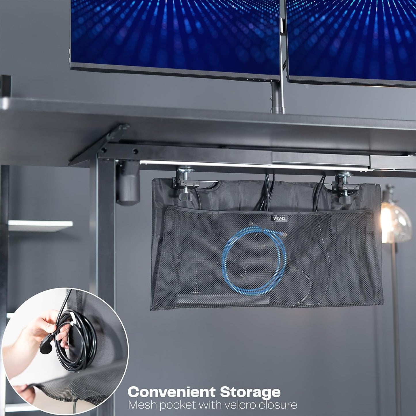 VIVO 48 Inch Clamp-on Privacy and Cable Management Organizer Sleeve, Wire Hider Kit Panel System, Desk Skirt, Black, DESK-SKIRT-48P