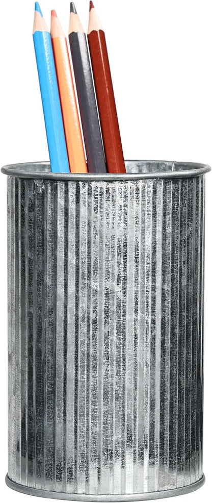 Metal Pen Holder with Vertical Groove Design, Multipurpose Desk Organizer Cup for Pens, Makeup Brushes, Utensils, Straws & Small Vase, Solid Black