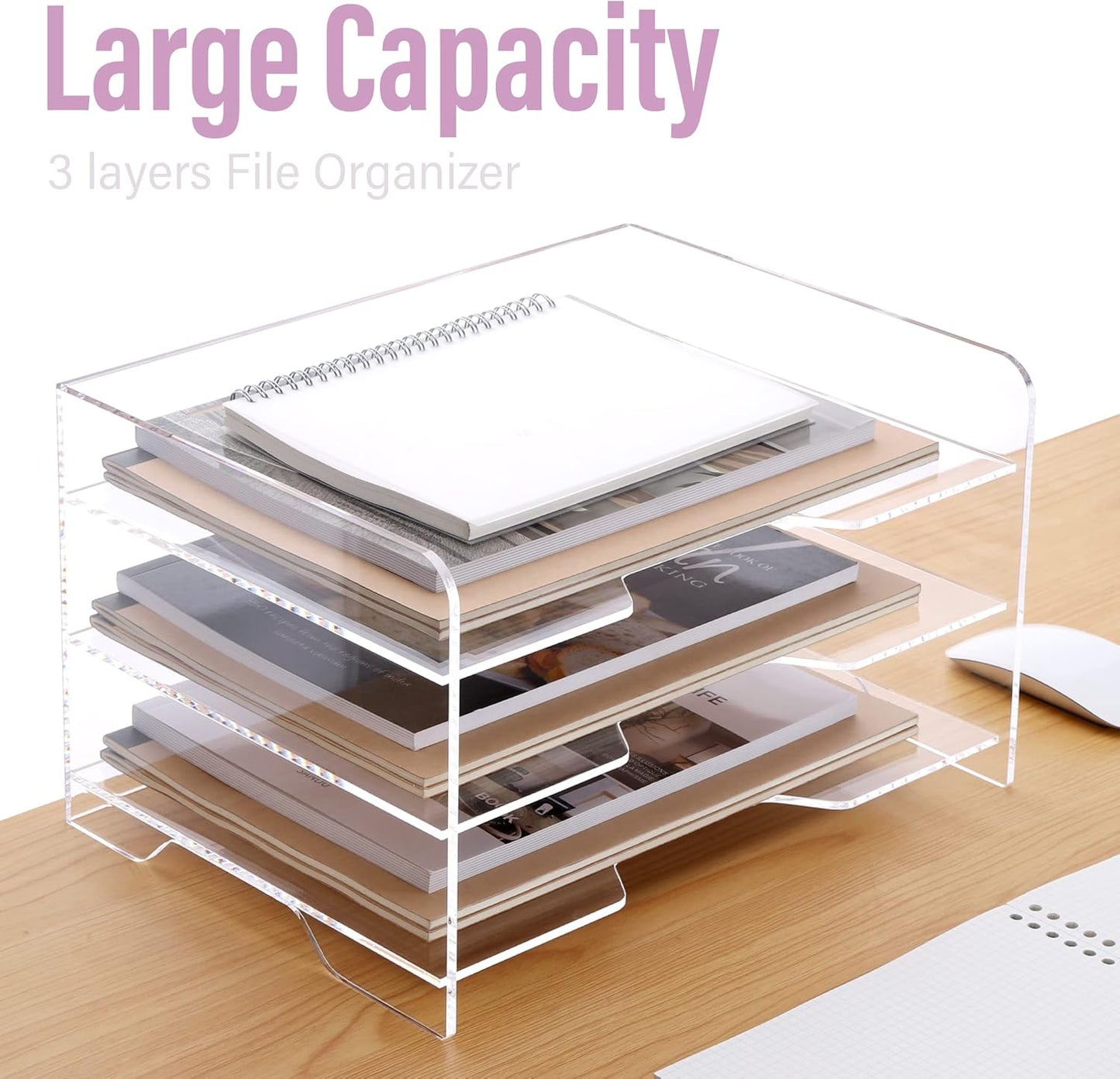 SANRUI 4 Tier Clear Desk Paper Letter Organizer Trays, A4 Stackable File Document Tray, Acrylic Desk Organizers and Accessories Sorter, Workspace Office Supplies Organizers,12.4inx8.86inx6.64in