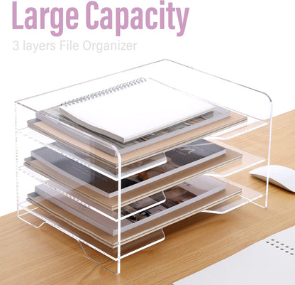 SANRUI 4 Tier Clear Desk Paper Letter Organizer Trays, A4 Stackable File Document Tray, Acrylic Desk Organizers and Accessories Sorter, Workspace Office Supplies Organizers,12.4inx8.86inx6.64in
